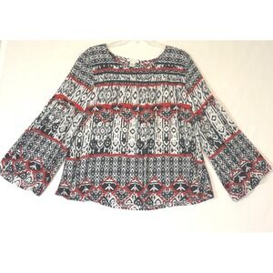 Westbound Boho Print Blouse Bell Sleeve Rayon L